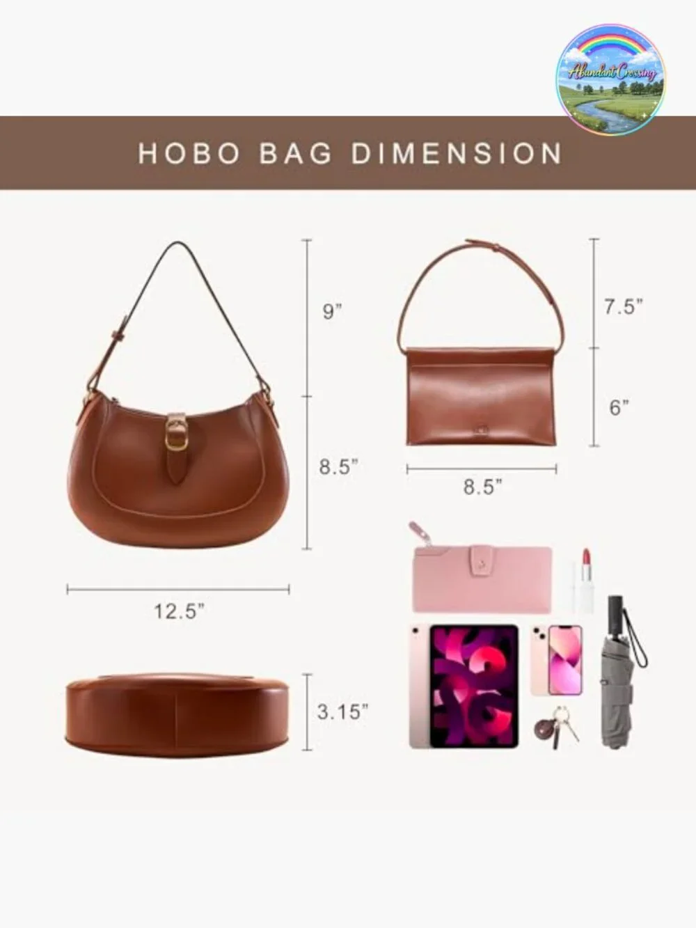 Vegan Leather Crescent Hobo Bag Adjustable Strap Detachable Clutch